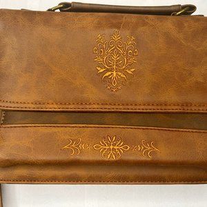 Brown Faux Leather Vintage Bag with Embroidery